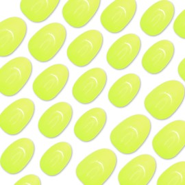 Short Press on Nails Almond Shape Fake Nails RIICFDD Oval Round False Nails Oval Nails Press on Pure Color Designs Artificial Glossy Full Cover Acrylic Nails for Women Nail Decor 24 Pcs (Light Yellow)