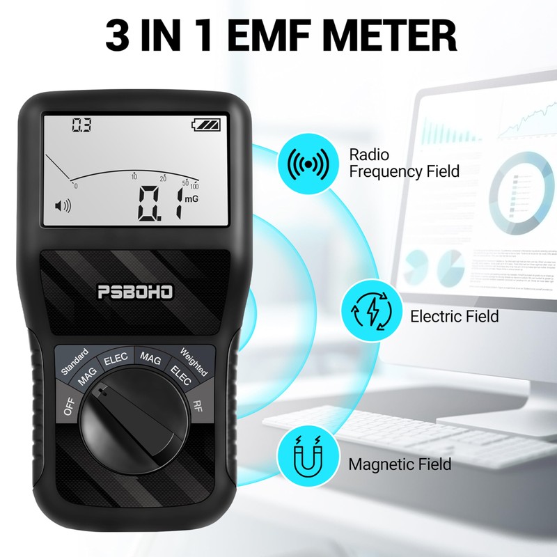 PSB0H0 EMF Meter, 3-in-1 Multi-Field Electromagnetic Radiation Detector for EF