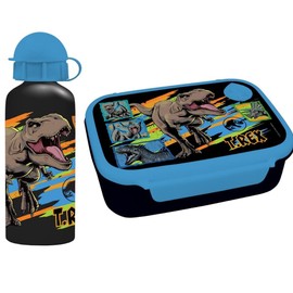 Diakakis Kids Children's Lunch Box Set - Sandwich Box & Aluminium Water Bottle 500 ml - School Travel Lunch Food Set BPA Free (Jurassic World)