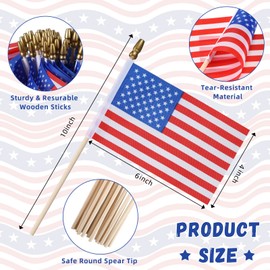 Peryiter 700Pcs Small American Flags on Stick 4 x 6" Mini American Flags Handheld USA Flag Polyester 4th of July Decorations with Safety Golden Spear Tops for Memorial Day Independence Day Decorations