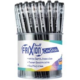 Pilot FriXion ColorSticks Erasable Gel Ink Pens, Fine Point 0.7 mm, Black, 36-Pack, Erasable Pens - Ideal for School, Journaling, & Office Writing