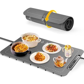 Food Warming Mat, Full Surface Heating Silicone Electric Warming Tray with 3 Level Temperature Settings, Auto Shut-Off, Foldable Roll Up Food Warmer for Parties Buffets, Gatherings
