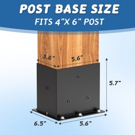 4×6 Post Base 2 Pcs,Deck Post Brackets,Inner Size (3.6" x5.6“Heavy Duty Powder-Coated Steel Post Bracket Fit for Outdoor Pavilion, Deck Railing,Support Deck Base Plate,Pergola