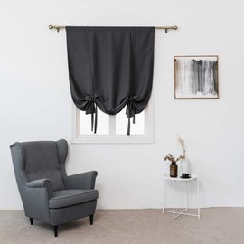 ele ELEOPTION Tie-Up Simple Blackout Curtain, Rod Pocket Thermal Insulated Room Darkening Roman Shade for Bedroom Living Room Kitchen Small Window (Black, 60x120cm)