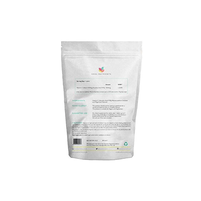 Vitamin C Tablets- 1000mg- High Strength- Nasty Filler Free- 180