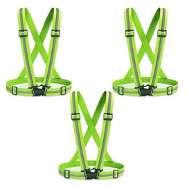 Oslynia 3 Pcs Reflective Vest, Green Safety Running Vest, Adjustable High Visibility Vests for Men Women, Lightweight Security Vests Running Gear for Night Walking, Jogging, Running, Cycling