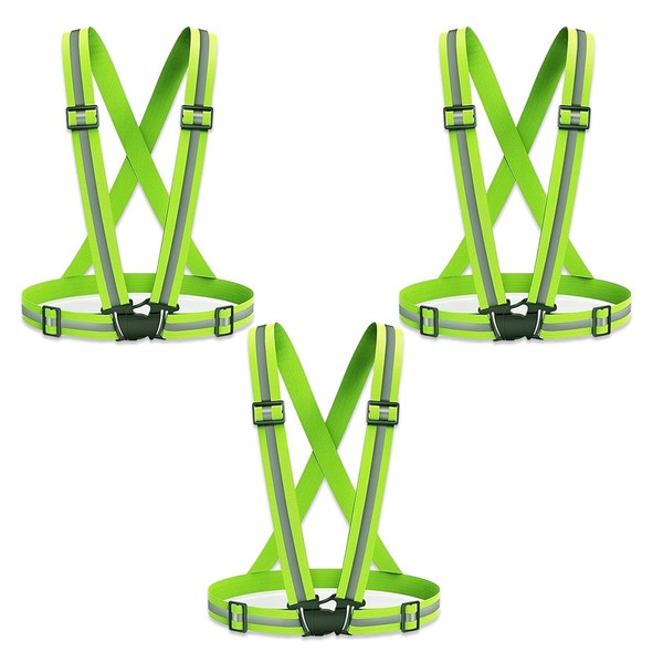 Oslynia 3 Pcs Reflective Vest, Green Safety Running Vest, Adjustable