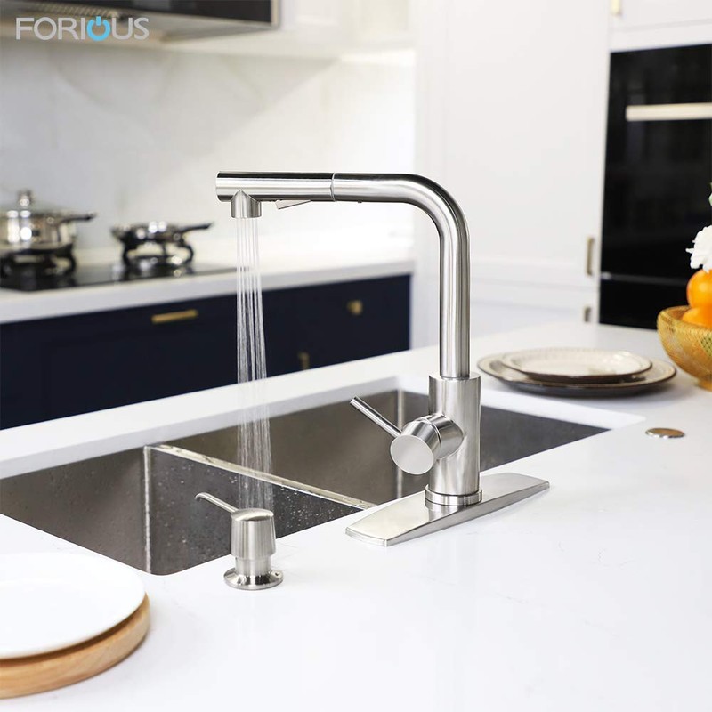 FORIOUS Kitchen Faucets with Pull Down Sprayer, Single Handle Kitchen