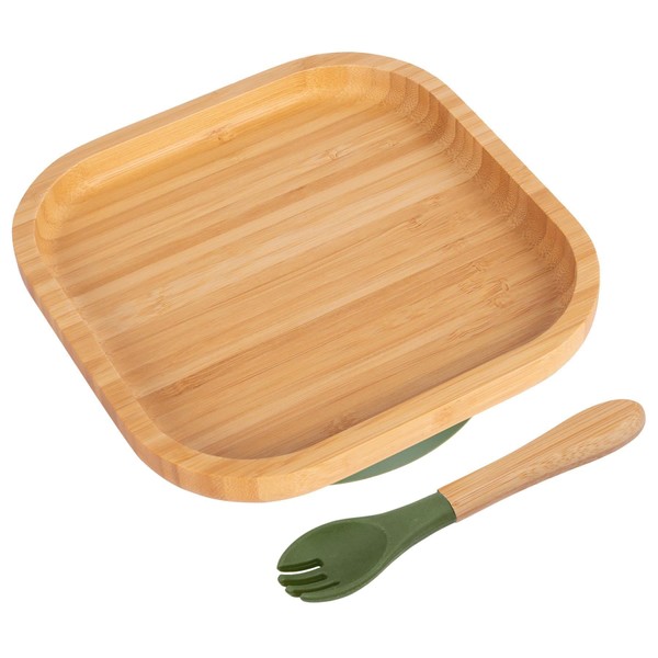 Tiny Dining Baby Plate & Fork Set - Olive Green