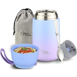 Milu® Thermal Food Container 800 ml, Stainless Steel, Thermal Lunch Box, Soup Container to Go, Thermal Box for Keeping Warm Soups, Baby Porridge, Food Container, Porridge Warmer on the Go, Blue Purple