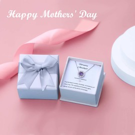 Qings Women's Birthstone Pendant Necklace: 925 Sterling Silver Birthstone Necklace Adjustable Chain with Sparkling Gemstone Cubic Zirconia, Fashion Birthstone Jewellery Birthday Gifts for Girls,