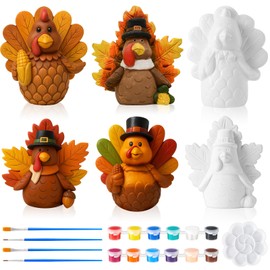 Watersay 6 Pack Thanksgiving Ceramic Turkey Shelf Sitters Paint Craft Kit Paint Your Own Turkey with 12 Paints 4 Brushes and 1 Palette for Table Centerpiece Fall Home Decor Gift Kids Arts Craft