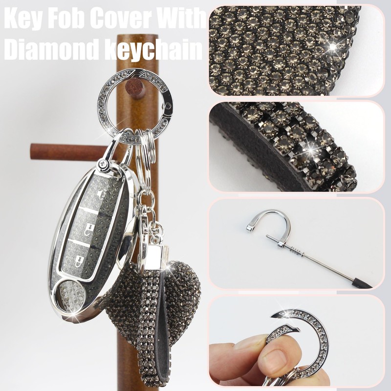 YIKECASE Key Fob Cover with Diamond Keychain, Car Key Holder