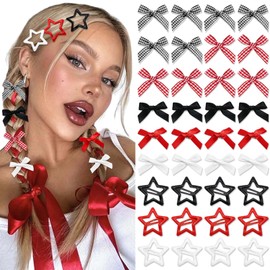 STGDAK 36 Pcs Star Hair Clips Cute Mini Bow Hair Ribbon Alligator Clip Star Snap Barrettes Kawaii Small Bowknot Clips Plaid Hair Bows For Women Girls Y2k Style