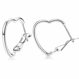 ZELORES 925 Sterling Silver CZ Heart Hoop Earrings for Women Thin Love Heart Shaped Earrings White Gold Plated Lightweight Small Heart Earrings (Heart)