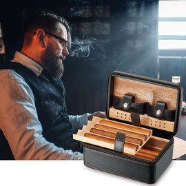 SEEJI Travel Cigar Humidor Box Case - Double Layer Design with Cedar Wood, Large Capacity for 8-10 Cigarsfor Father's Day and Christmas (Black)