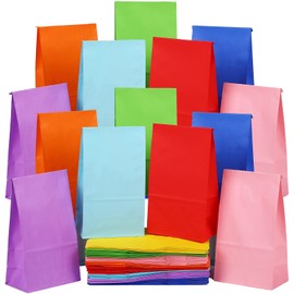 Clabby 100 Piece Colored Paper Bags Gift Party Favor Rainbow Small Size Treat Goody Lunch Paper Bags for Birthday Wedding Baby Shower Crafts, 8 Colors, 9.45 x 5.12 x 3.15 Inches(Bright Colors)