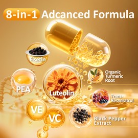 RimTuku 1500MG Liposomal Luteolin Supplement 8-in-1 Formula with Fisetin, Pea, Turmeric, Potent Flavonoid Absorption-Optimized Actives for Brain 180 Capsules