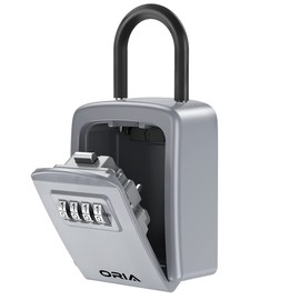 ORIA Key Lock Box, Lock Box for Keys Outdoor with Combination, Shackle, Weatherproof, for House, Hotel or Car - Silver