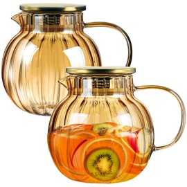 Yarlung 2 Pack 44 Oz Glass Teapot Stovetop Safe, Amber Borosilicate Glass Tea Kettle with Stainless Steel Filter Lid for Loose Leaf Tea and Fruit Tea, Heatproof and Leakproof