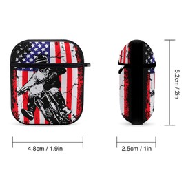Dirt Bike American Flag Motocross Biker Compatible with AirPods 2nd 1st Generation Case Cover Cute Funny Shockproof Protector for Men Women