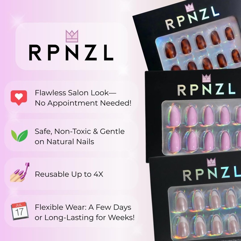 RPNZL Press-On Nails – Salon-Quality Reusable Manicure Set – 32