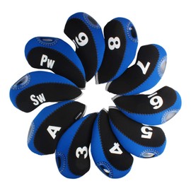 Andux Print Number Golf Iron Club Head Covers with Transparent Window 10pcs/Set Black/blue