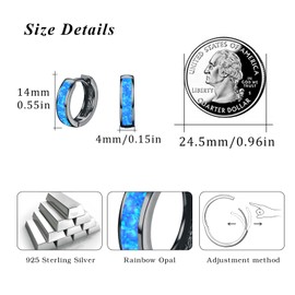 Small Opal Hoop Earrings for Men Women 925 Sterling Silver Black Gold Huggie Hoop Earrings Blue Opal Jewelry Birthday Christmas Gift 14 mm
