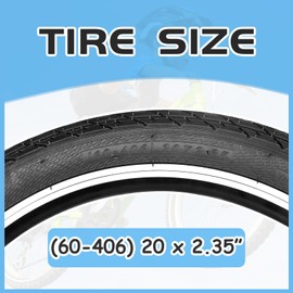 MEGHNA Bike Tire 20 inch Mountain Bike Tire with Lever 60-406 Foldable Tire 20 x 2.35 inch Replacement Grooved for BMX Freestyle Kids Cruiser Bike (Black, 20 x 2.35 inch - 2 Pack - with Tubes)