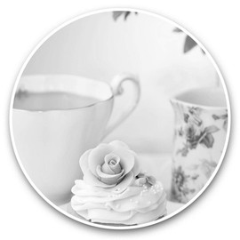 Vinyl Stickers (Set of 2) 15cm (bw) - Vintage Tea Cupcake Buns Art Laptop Tablet Luggage Scrapbook #39460