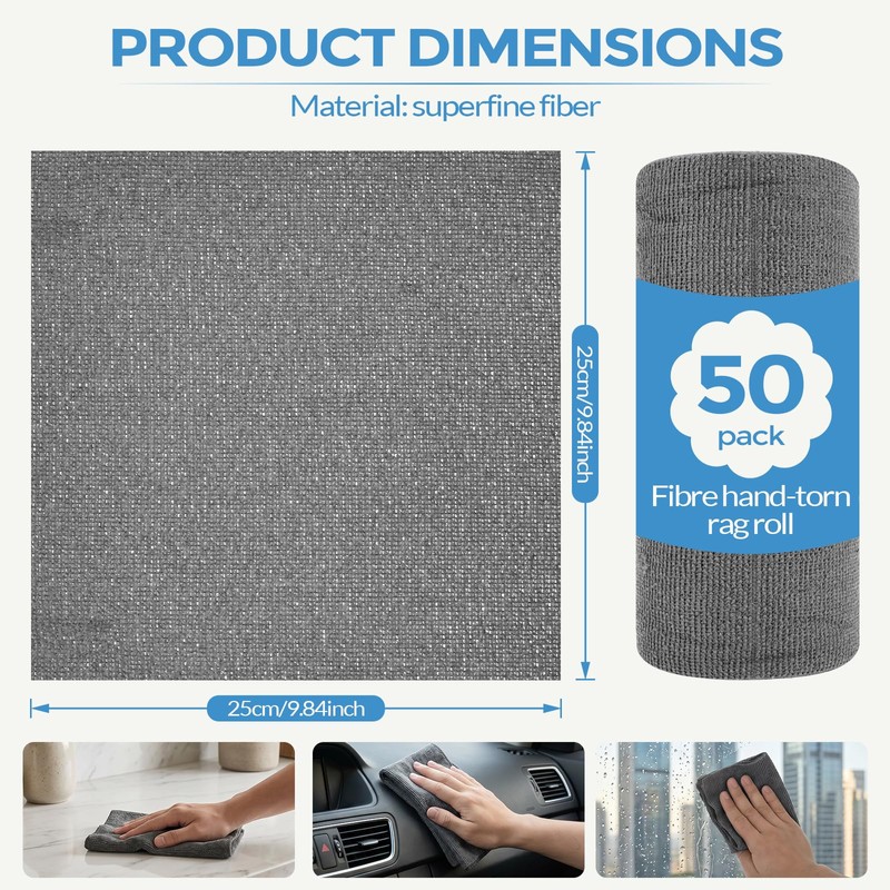 Anihet Microfiber Cleaning Cloths Roll, 50 Tear-Away Sheets Lint-Free &