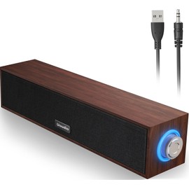 Computer Speakers Retro Desktop PC Speakers with Wood Grain, Loud Stereo Sound, 3.5mm AUX, USB Powered Gaming Speaker, Portable Mini Sound Bar Speaker for PC Monitor Laptop Tablet