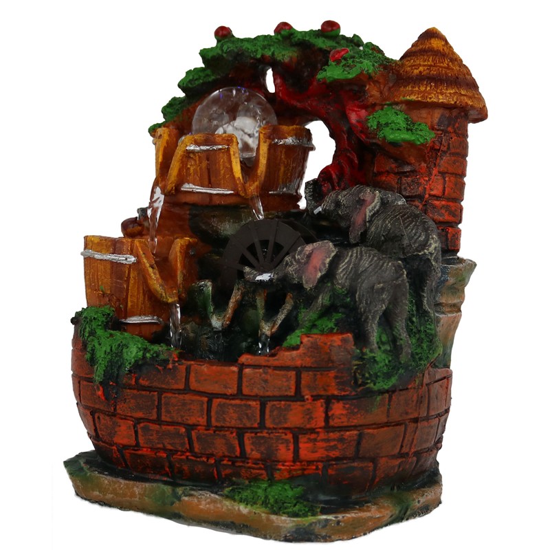 Table top Elephant & Trees 10" Water Fountain Cascading Waterfalls