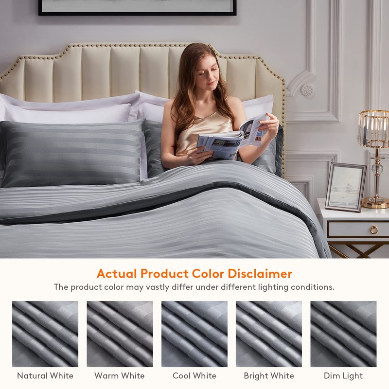 Lifewit Single Duvet Cover Set, Satin Stripe Reversible Soft Quilt