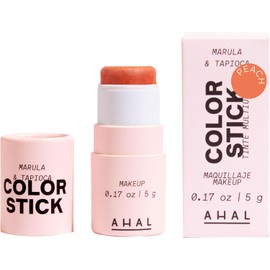 AHAL - Color Stick 3 en 1 - Tinta para labios, Blush e Iluminador (Contour Stick) - Con Aceite de Marula y Tapioca, Ingredientes Naturales para un Look Radiante y Fresco. (Peach, 5g)