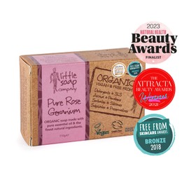 Little Soap Company Organic Soap Bar – Vegan, Cruelty Free, No SLS or Parabens, With Rose Geranium, Natural & Organic Body & Hand Soap (110g)