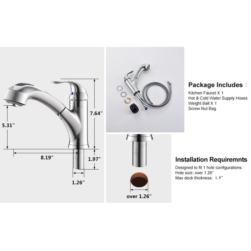 Kitchen Faucet with Sprayer, Brushed Nickel Kitchen Sink Faucet with