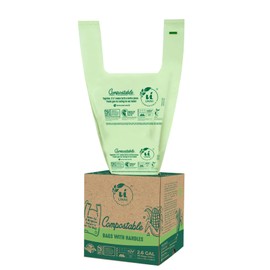 UNNI Compostable T-Shirt Bags with Handle-Tie, 2.6 Gallon, 9.84 Liter, 100 Count, 0.68 Mil, Small Kitchen Food Scrap Waste Bags, ASTM D6400, US BPI, CMA and OK compost HOME Certified, San Francisco
