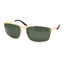 SA106 Mens Polarized Spring Hinge Rectangular Metal Rim Dress Sunglasses - Gold Green