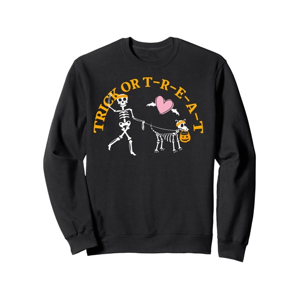 Trick or t-r-e-a-t Skeleton With Dog Funny Halloween Sweatshirt