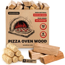 Pizza Oven Wood with Fire Starters, 12 lbs Kiln-Dried White Oak Logs (6 Inch) for Ooni, Solo Stove, Gozney – Low Smoke, Clean Split Firewood for Outdoor Cooking & Wood-Fired Pizza, Approx 800 cub.in.