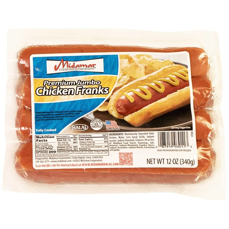 Halal Premium Jumbo Chicken Franks 12, 12 oz packages