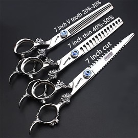 Professional Hairdressing Scissors Barber Scissors Hair Cutting 6/7 Inch High Quality Thinning Scissors & Cutting Set (7-Inch 3-Piece Set)