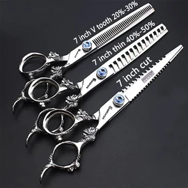 Professional Hairdressing Scissors Barber Scissors Hair Cutting 6/7 Inch High Quality Thinning Scissors & Cutting Set (7-Inch 3-Piece Set)