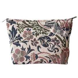 Floral Makeup Bag for Women, Make Up Bag for Purse, Thick Chenille Flower Cosmetic Bag, Small Makeup Bag with Design Zipper Lining, Makeup Bag for Travel Daily Use Storage Gift, Makeup Zipper Pouch