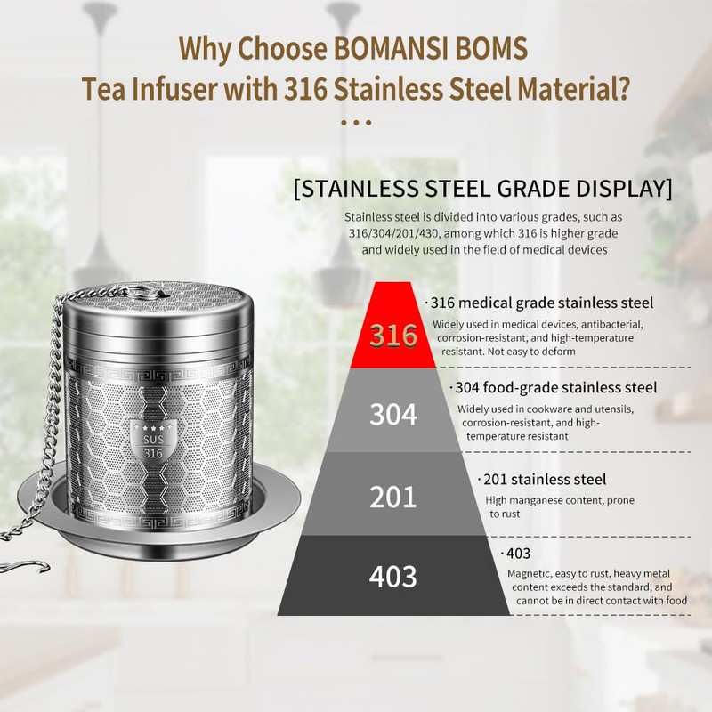 BOMANSI BOMS 2 Pack 316 Stainless Steel Tea Infuser for