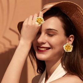 XSDSLS Blumen Ohrringe Groß, Blume Ring für Damen,Gold Blumenohrringe Dicke,Blume Tropfen Ohrringe Boho Statement Flower Earrings Große Statement Ohrringe für Frauen Mädchen (Set2)