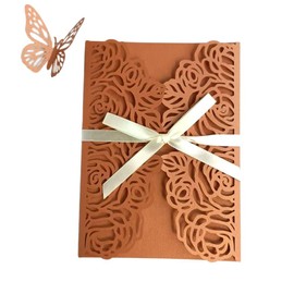 MillaSaw Floral Wedding Invitation Set With Blank Insert Envelope and Pre-tied Bow, 3D butterfy Decoration, for Wedding Engagement Graduation, Business Gala Awards, 25 Sets Per Package (COPPER)