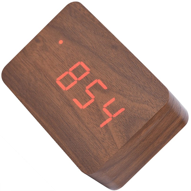 LED Wooden Alarm Clock, Alarm Function/Voice Control and Continuous Light