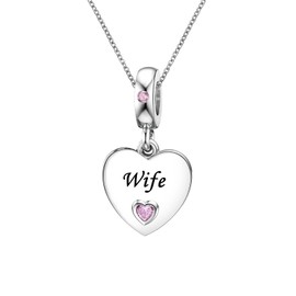 KunBead Wife 18 inch Pink Heart I Love You Family Charm Birthday Pendant Necklace for Women